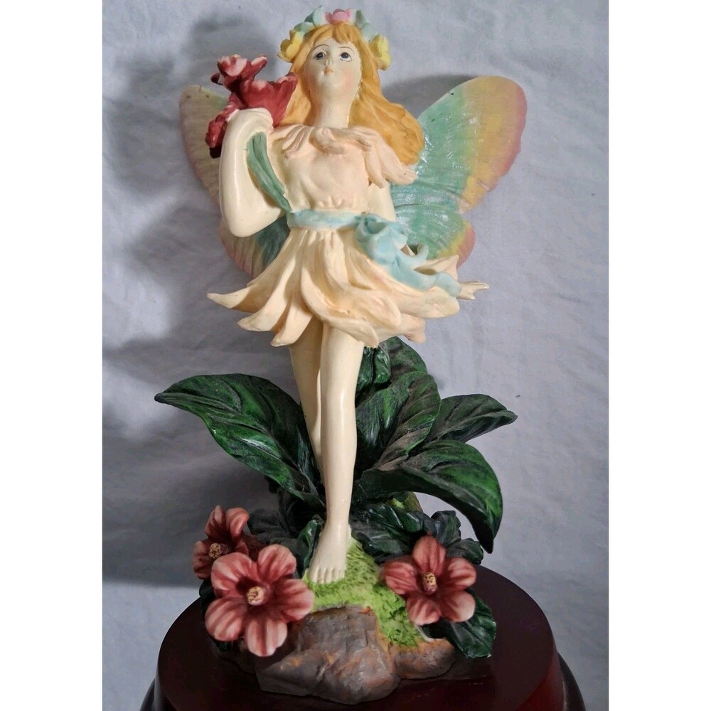 La Verona Collection Fairy With Flowers Figurine 6" On Wooden Stand